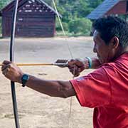Demonstrating bow and arrow