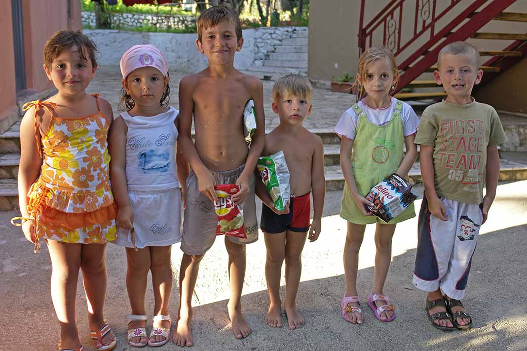 Children at beach hotel