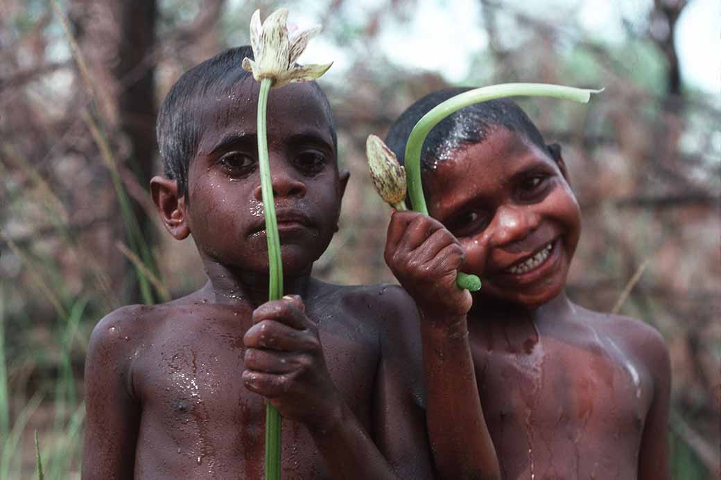 Boys with waterlilies