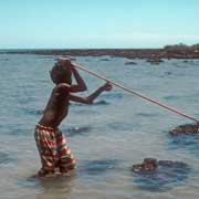 Boy spear fishing