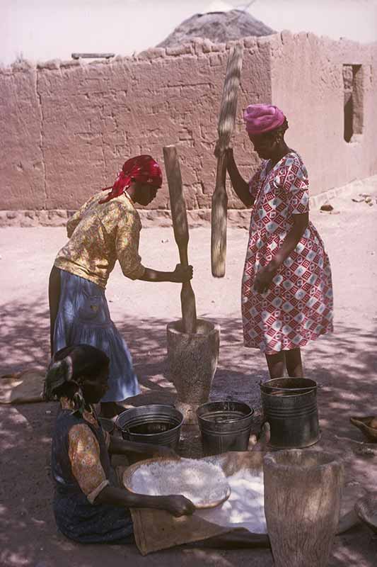 Women preparing grain, Mochudi