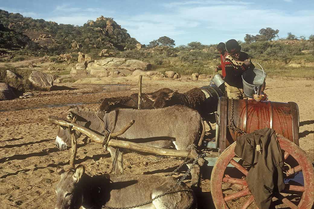 Boys collecting water, Moshupa