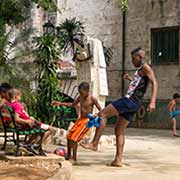 Playing football in Parque Humboldt