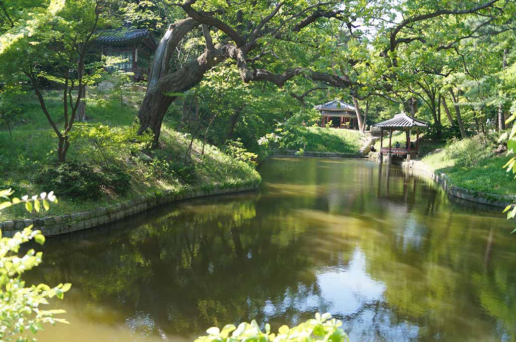 Pavillions around pond