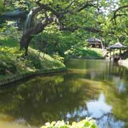 Pavillions around pond