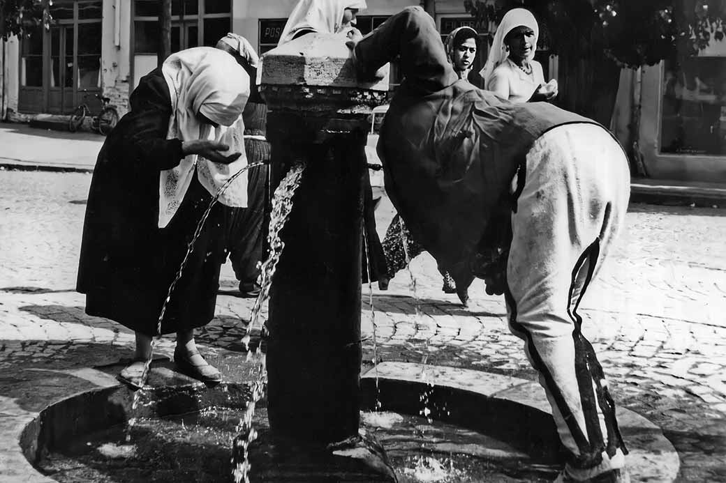 Drinking from fountain