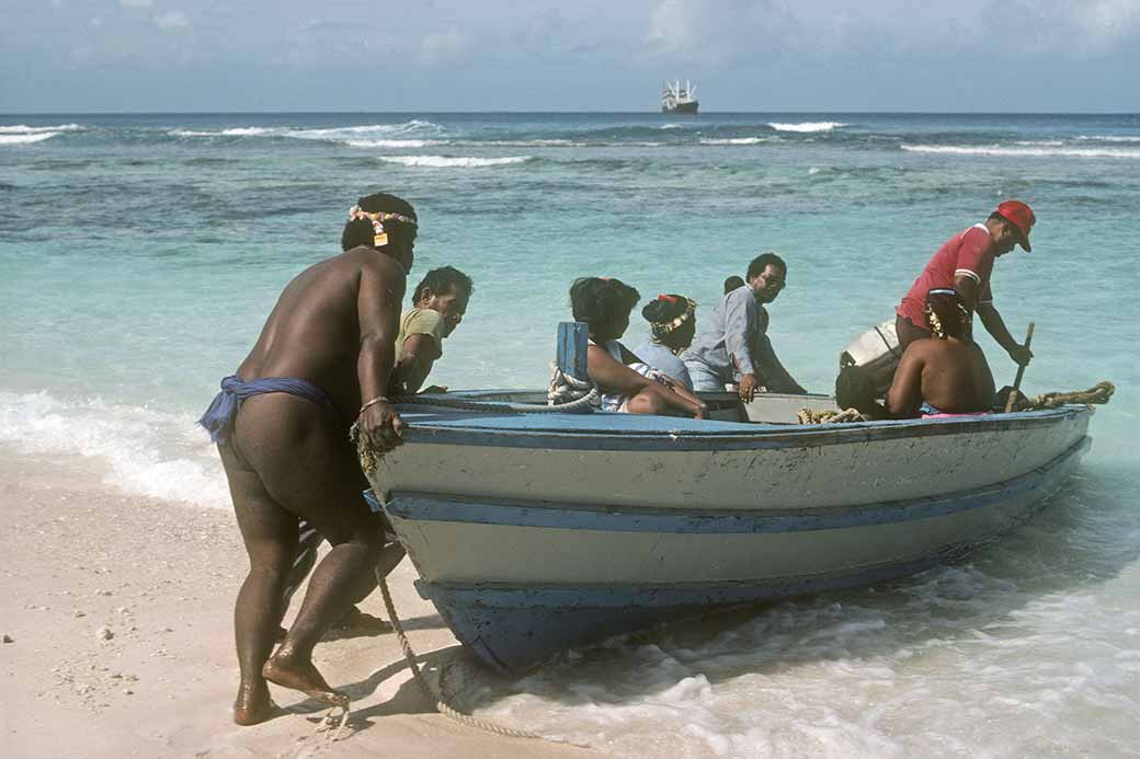 Pushing the sloop into the sea