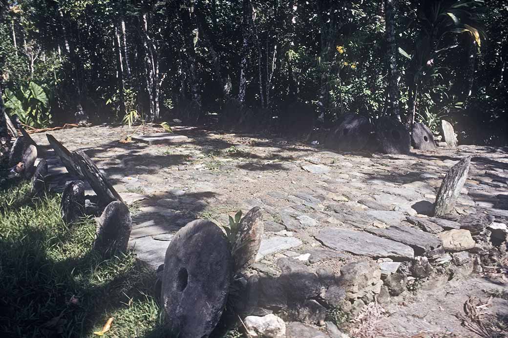 Stone platform with stone coins