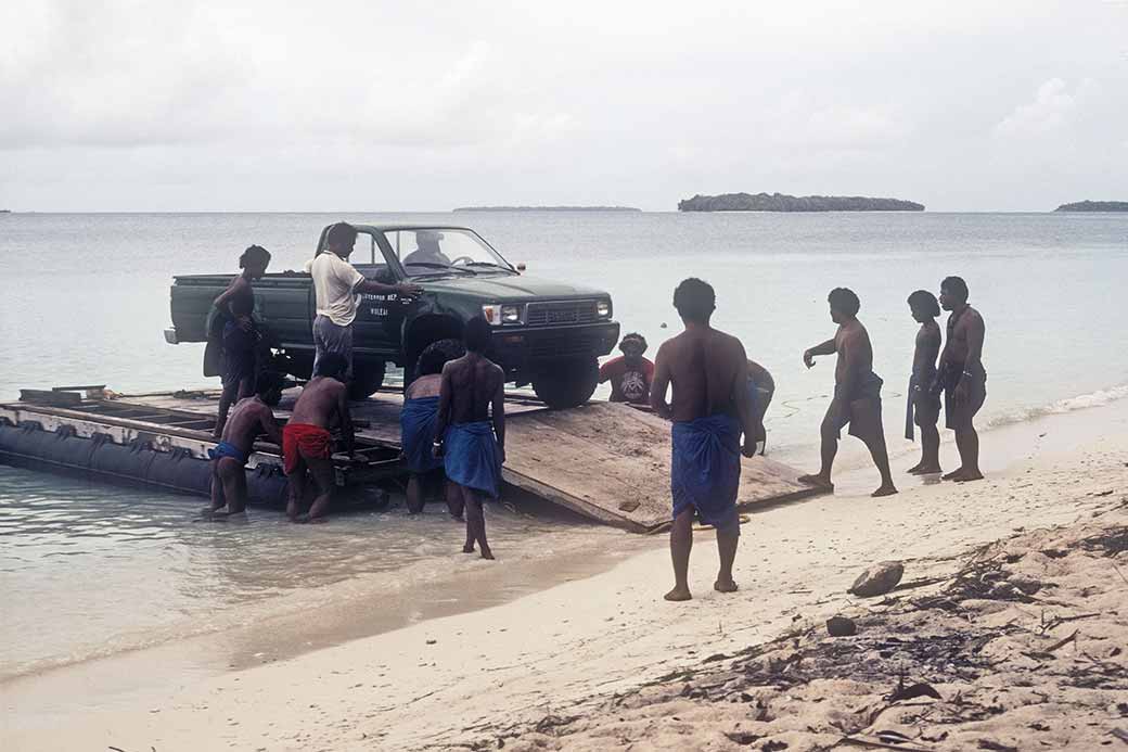 Car arriving on Falalop, Woleai