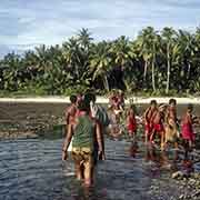 Wading ashore, Eauripik Atoll