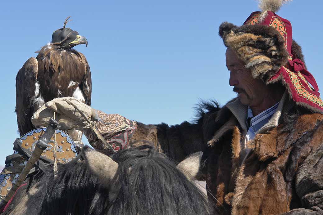 Displaying his eagle