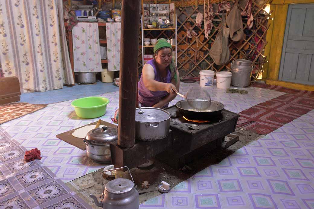 Cooking in a yurt