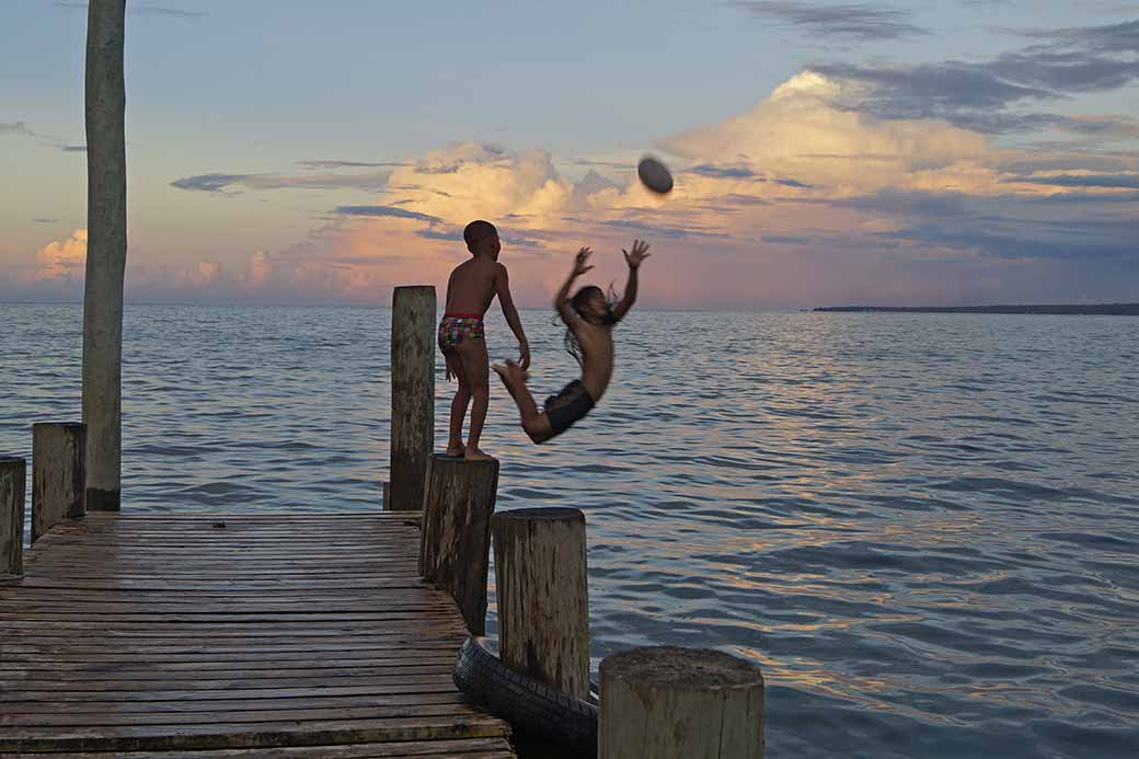 Playing on the pier