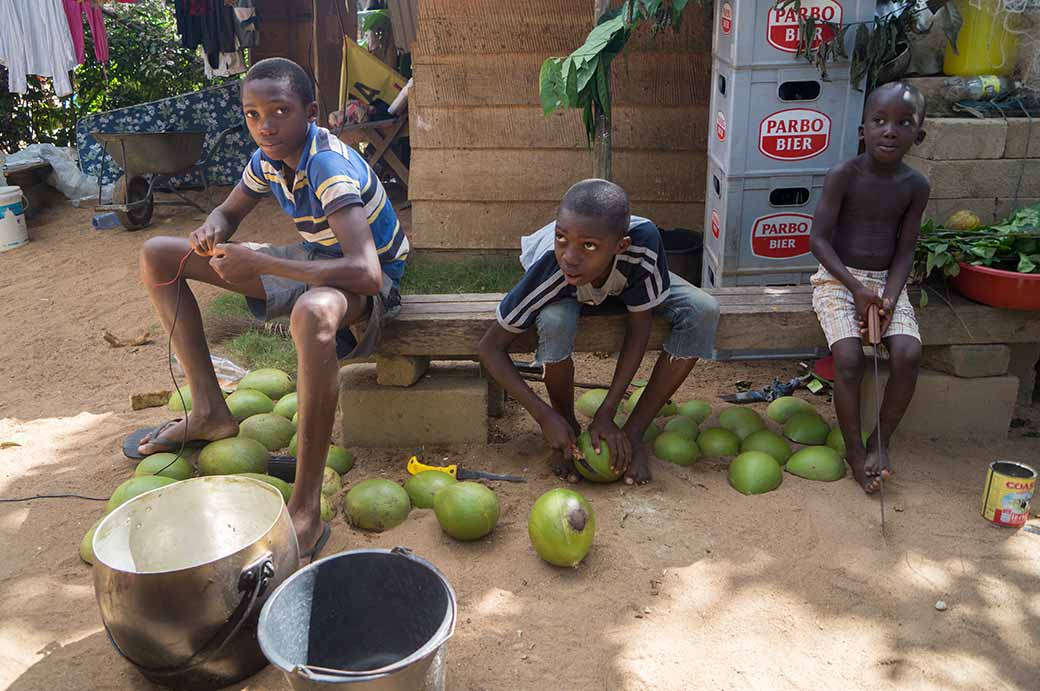 Boys with calebashes, Gunsi