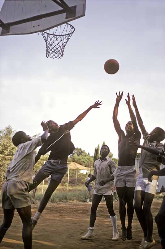 Playing basketball