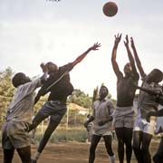 Playing basketball