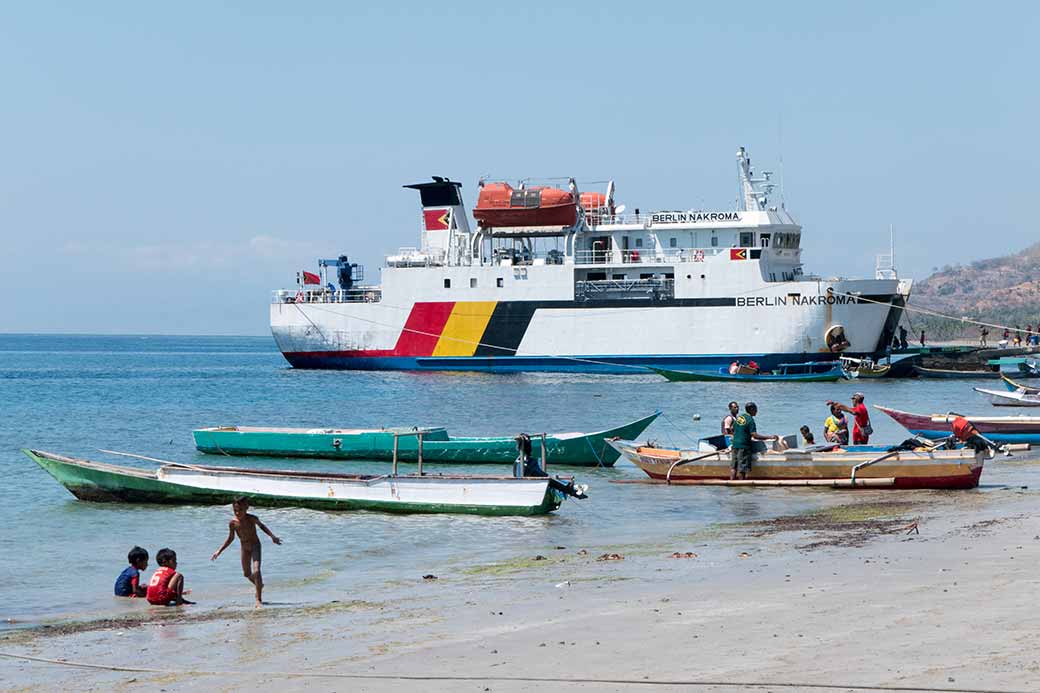 Fishing canoes and ferry