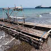 Bamboo raft on the beach