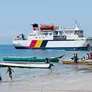 Fishing canoes and ferry