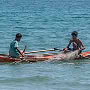 Fishing from a canoe