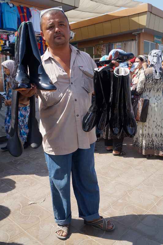 Selling boots, Qumtepa bazaar