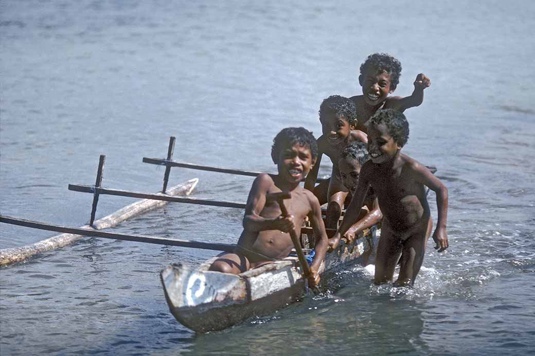 Kids with canoe